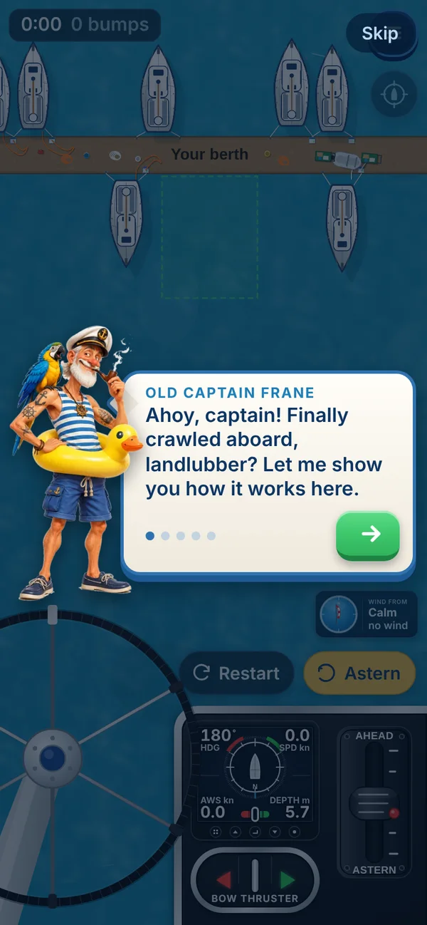 Captain Vasko explaining the first berth in calm water