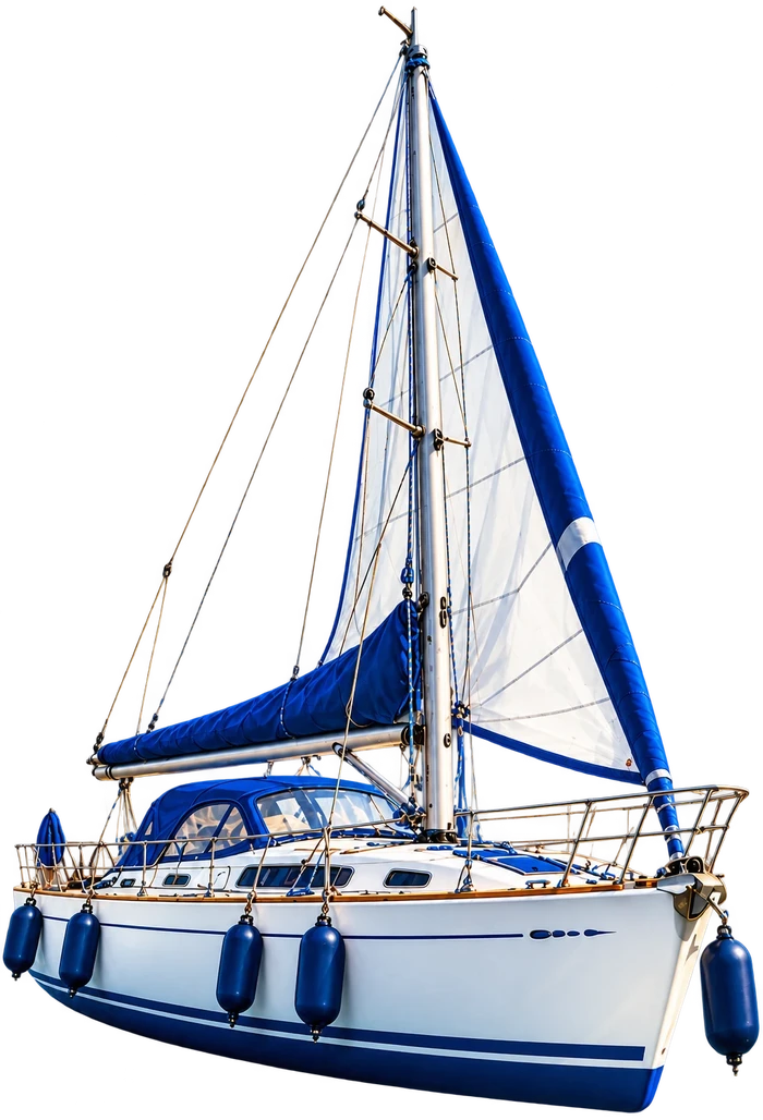 A white sailing yacht with fenders out